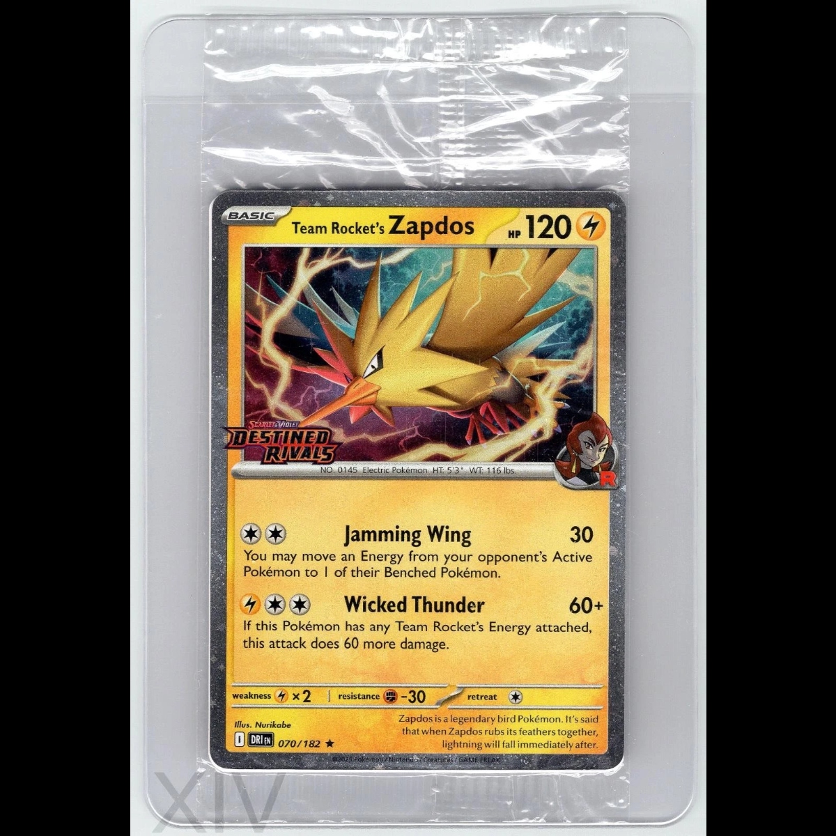 Team Rocket’s Zapdos (Destined Rivals Stamp) 070/182 Pokemon Sealed