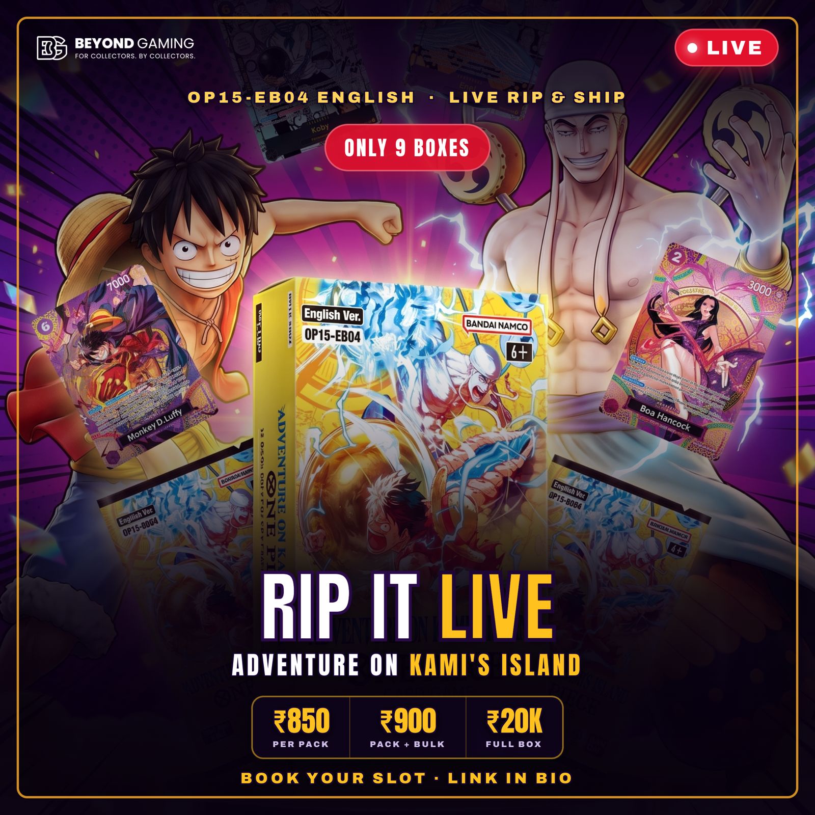 One Piece OP15-EB04 (English) Rip It Live! – Full Box Slots