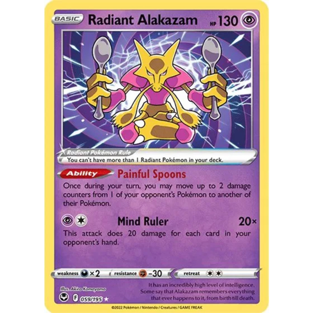 Radiant Alakazam
Silver Tempest
Radiant Rare
059/195